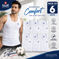 Men's Vest – Pack of 6 | Pure Cotton Sando (White) | Sizes 36–44