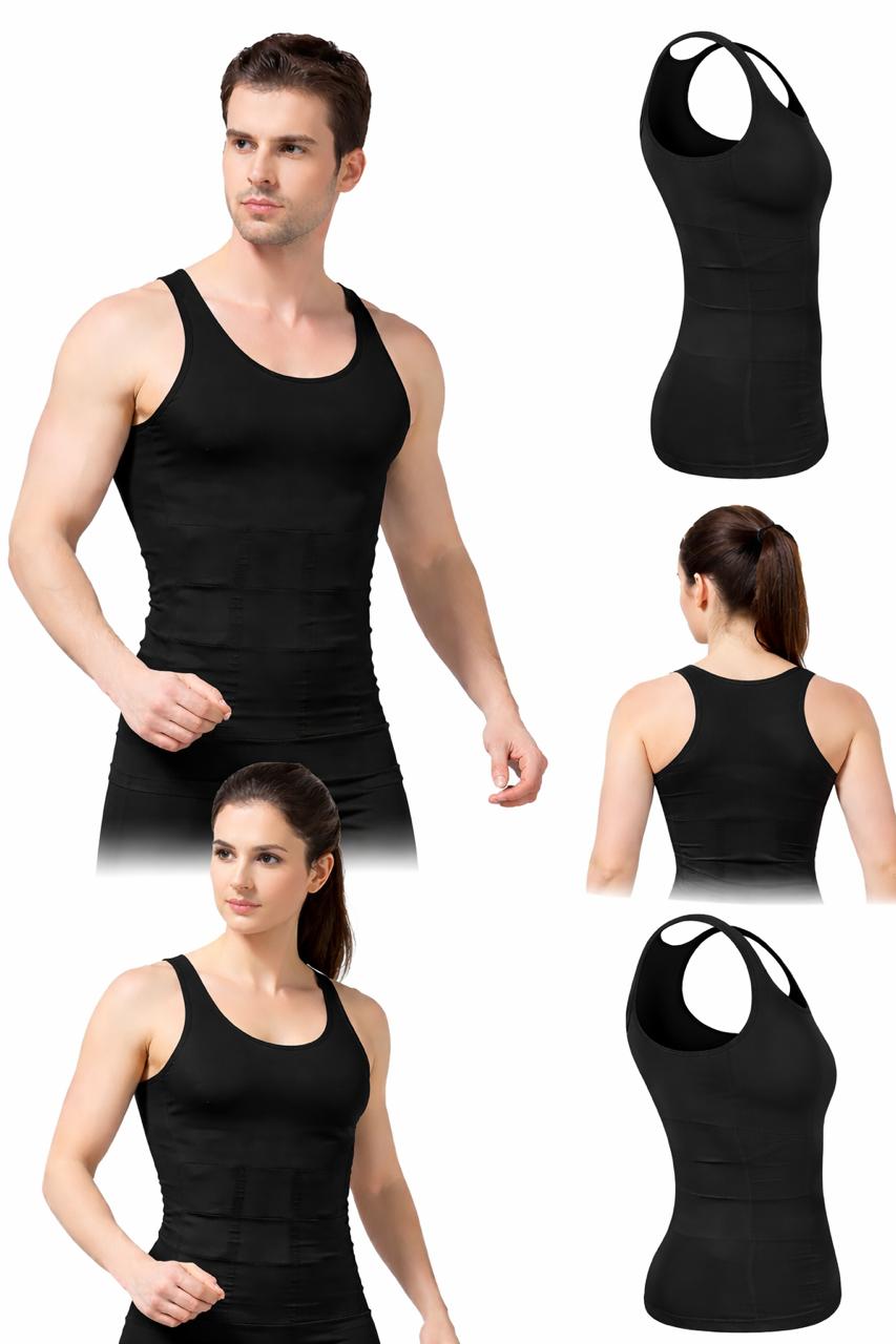 Men’s And Women's Slimming Compression Body Shaper Vest – Tummy Control & Chest Slim Fit Tank (Black) (White)